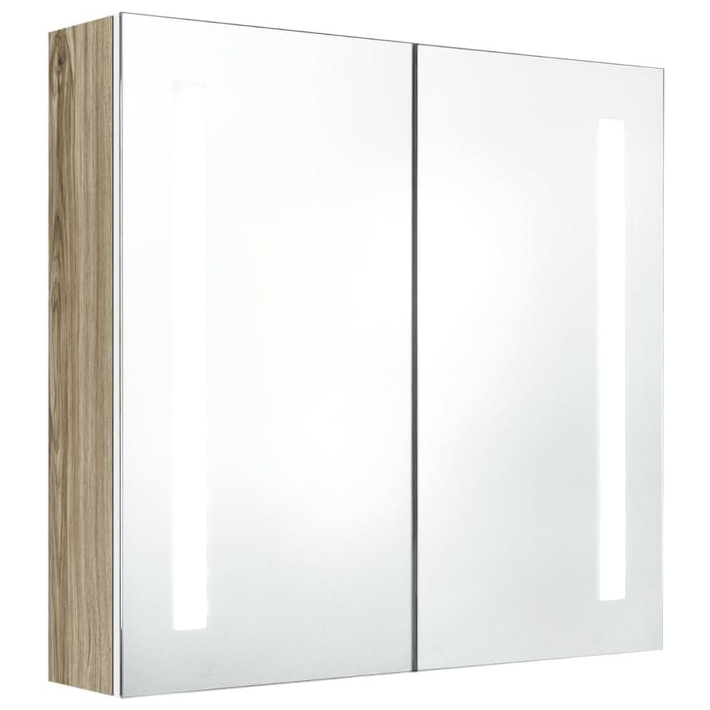 Vidaxl LED kúpeľňová zrkadlová skrinka biela a dubová 62x14x60 cm